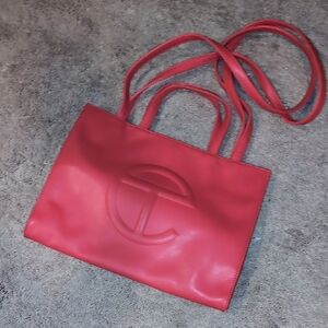 Telfar Orange Red Tote Bag with Embossed Logo Medium